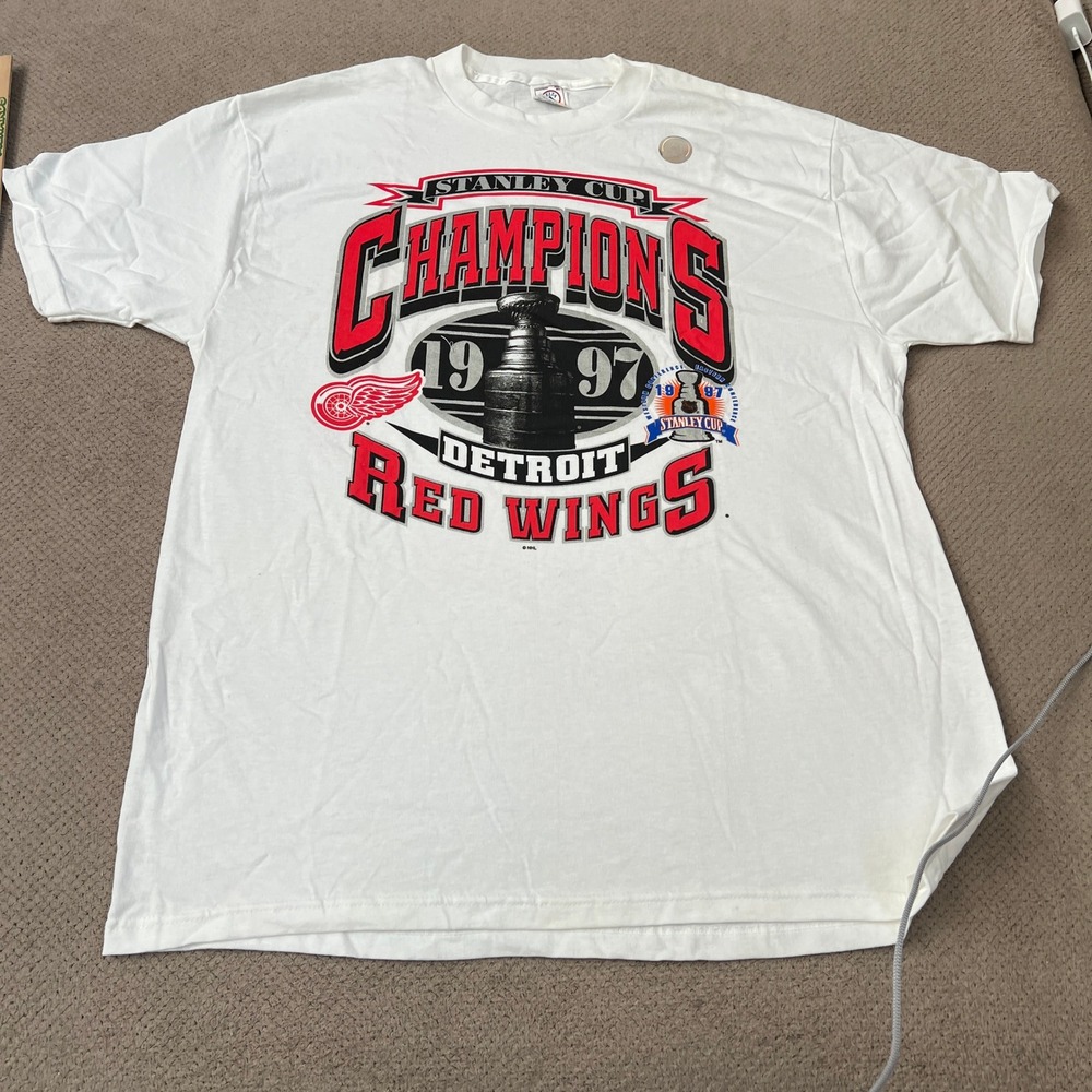 Vintage 1997 Detroit Red Wings Stanley Cup Champions T-Shirt White Delta XL NHL